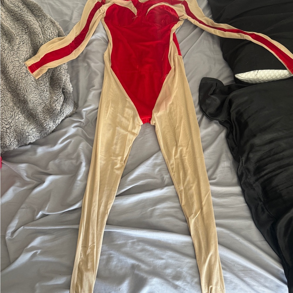 Red and Nude Long Sleeve Aerial Bodysuit